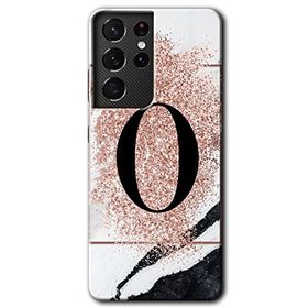 Samsung Galaxy S21 Ultra Pembe Mermer Desenli Ö Harfi Baskılı Uyumlu Silikon Kılıf