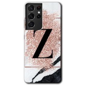 Samsung Galaxy S21 Ultra Pembe Mermer Desenli Z Harfi Baskılı Uyumlu Silikon Kılıf