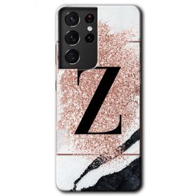 Samsung Galaxy S21 Ultra Pembe Mermer Desenli Z Harfi Baskılı Uyumlu Silikon Kılıf