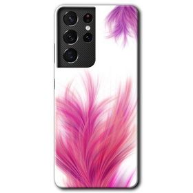 Samsung Galaxy S21 Ultra Pembe Tüy Baskılı Uyumlu Silikon Kılıf