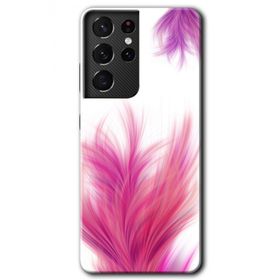 Samsung Galaxy S21 Ultra Pembe Tüy Baskılı Uyumlu Silikon Kılıf
