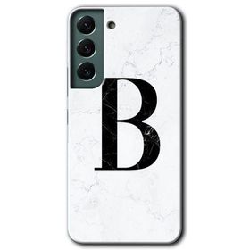 Samsung Galaxy S22 Beyaz Mermer Desenli B Harfi Baskılı Uyumlu Silikon Kılıf