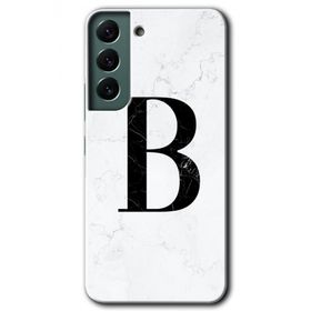 Samsung Galaxy S22 Beyaz Mermer Desenli B Harfi Baskılı Uyumlu Silikon Kılıf