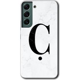 Samsung Galaxy S22 Beyaz Mermer Desenli C Harfi Baskılı Uyumlu Silikon Kılıf