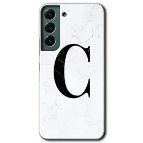 Samsung Galaxy S22 Beyaz Mermer Desenli C Harfi Baskılı Uyumlu Silikon Kılıf