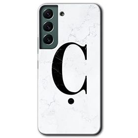 Samsung Galaxy S22 Beyaz Mermer Desenli C Harfi Baskılı Uyumlu Silikon Kılıf