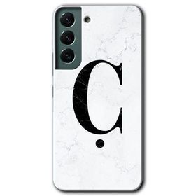 Samsung Galaxy S22 Beyaz Mermer Desenli C Harfi Baskılı Uyumlu Silikon Kılıf