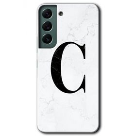 Samsung Galaxy S22 Beyaz Mermer Desenli C Harfi Baskılı Uyumlu Silikon Kılıf