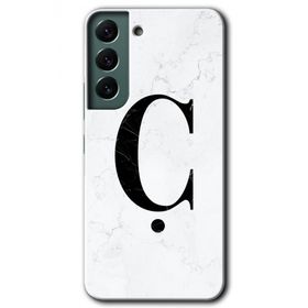 Samsung Galaxy S22 Beyaz Mermer Desenli C Harfi Baskılı Uyumlu Silikon Kılıf