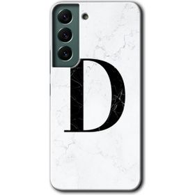 Samsung Galaxy S22 Beyaz Mermer Desenli D Harfi Baskılı Uyumlu Silikon Kılıf