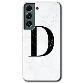 Samsung Galaxy S22 Beyaz Mermer Desenli D Harfi Baskılı Uyumlu Silikon Kılıf