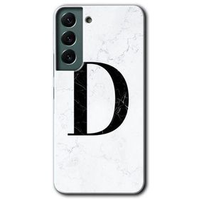 Samsung Galaxy S22 Beyaz Mermer Desenli D Harfi Baskılı Uyumlu Silikon Kılıf