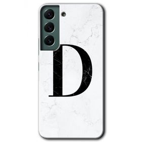 Samsung Galaxy S22 Beyaz Mermer Desenli D Harfi Baskılı Uyumlu Silikon Kılıf