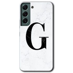 Samsung Galaxy S22 Beyaz Mermer Desenli G Harfi Baskılı Uyumlu Silikon Kılıf