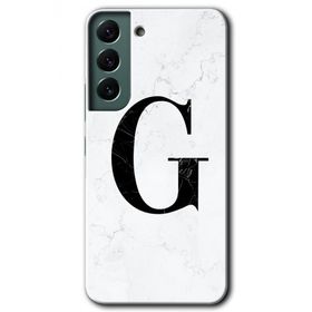 Samsung Galaxy S22 Beyaz Mermer Desenli G Harfi Baskılı Uyumlu Silikon Kılıf