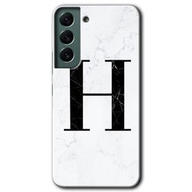 Samsung Galaxy S22 Beyaz Mermer Desenli H Harfi Baskılı Uyumlu Silikon Kılıf