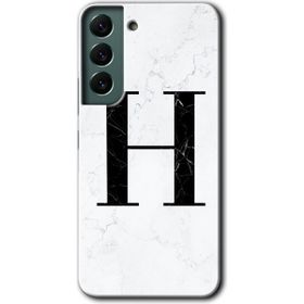 Samsung Galaxy S22 Beyaz Mermer Desenli H Harfi Baskılı Uyumlu Silikon Kılıf
