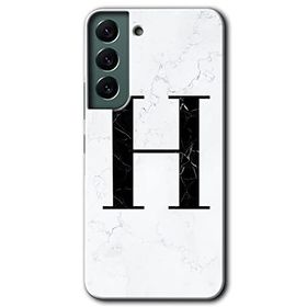 Samsung Galaxy S22 Beyaz Mermer Desenli H Harfi Baskılı Uyumlu Silikon Kılıf