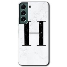 Samsung Galaxy S22 Beyaz Mermer Desenli H Harfi Baskılı Uyumlu Silikon Kılıf