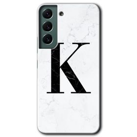 Samsung Galaxy S22 Beyaz Mermer Desenli K Harfi Baskılı Uyumlu Silikon Kılıf