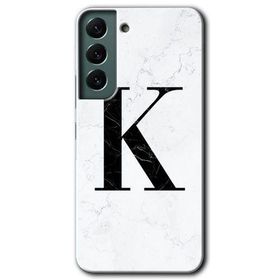 Samsung Galaxy S22 Beyaz Mermer Desenli K Harfi Baskılı Uyumlu Silikon Kılıf