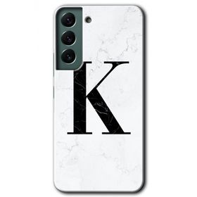 Samsung Galaxy S22 Beyaz Mermer Desenli K Harfi Baskılı Uyumlu Silikon Kılıf