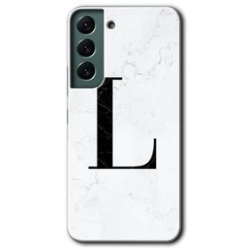 Samsung Galaxy S22 Beyaz Mermer Desenli L Harfi Baskılı Uyumlu Silikon Kılıf