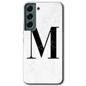 Samsung Galaxy S22 Beyaz Mermer Desenli M Harfi Baskılı Uyumlu Silikon Kılıf