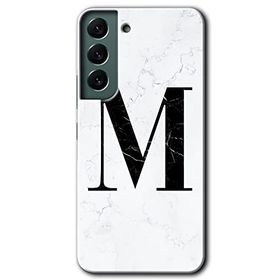 Samsung Galaxy S22 Beyaz Mermer Desenli M Harfi Baskılı Uyumlu Silikon Kılıf