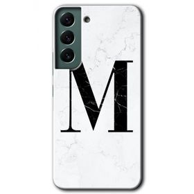 Samsung Galaxy S22 Beyaz Mermer Desenli M Harfi Baskılı Uyumlu Silikon Kılıf