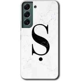 Samsung Galaxy S22 Beyaz Mermer Desenli Ş Harfi Baskılı Uyumlu Silikon Kılıf