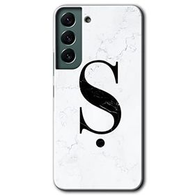 Samsung Galaxy S22 Beyaz Mermer Desenli Ş Harfi Baskılı Uyumlu Silikon Kılıf