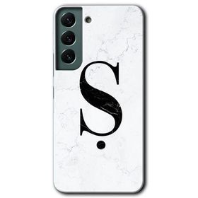 Samsung Galaxy S22 Beyaz Mermer Desenli Ş Harfi Baskılı Uyumlu Silikon Kılıf