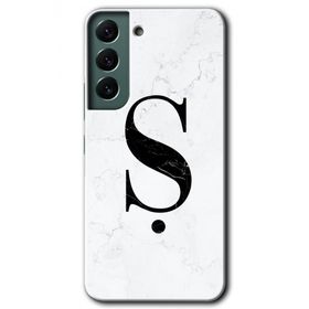 Samsung Galaxy S22 Beyaz Mermer Desenli Ş Harfi Baskılı Uyumlu Silikon Kılıf