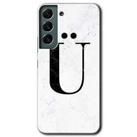 Samsung Galaxy S22 Beyaz Mermer Desenli Ü Harfi Baskılı Uyumlu Silikon Kılıf