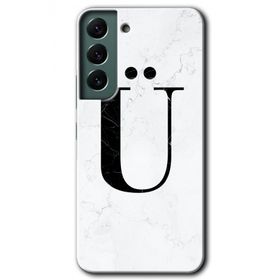 Samsung Galaxy S22 Beyaz Mermer Desenli Ü Harfi Baskılı Uyumlu Silikon Kılıf