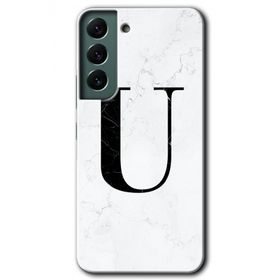 Samsung Galaxy S22 Beyaz Mermer Desenli Ü Harfi Baskılı Uyumlu Silikon Kılıf
