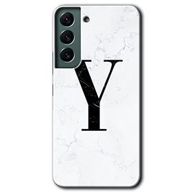 Samsung Galaxy S22 Beyaz Mermer Desenli Y Harfi Baskılı Uyumlu Silikon Kılıf