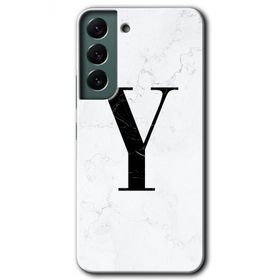 Samsung Galaxy S22 Beyaz Mermer Desenli Y Harfi Baskılı Uyumlu Silikon Kılıf