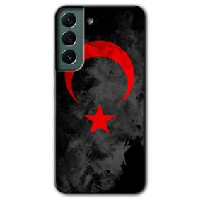Samsung Galaxy S22 Black Ayyıldız Baskılı Uyumlu Silikon Kılıf