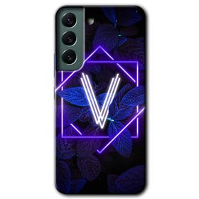 Samsung Galaxy S22 Dark Neon Yaprak V Harfi Baskılı Uyumlu Silikon Kılıf