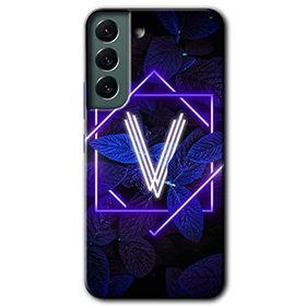 Samsung Galaxy S22 Dark Neon Yaprak V Harfi Baskılı Uyumlu Silikon Kılıf