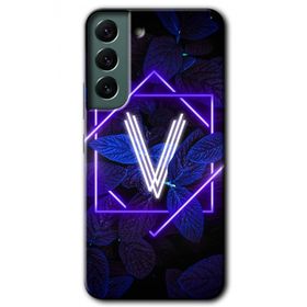 Samsung Galaxy S22 Dark Neon Yaprak V Harfi Baskılı Uyumlu Silikon Kılıf