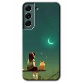 Samsung Galaxy S22 Kedili Kız Kılıf HD Desen Baskılı Arka Kapak