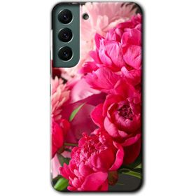 Samsung Galaxy S22 Kırmızı Beyaz Gül Baskılı Uyumlu Silikon Kılıf