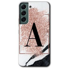 Samsung Galaxy S22 Pembe Mermer Desenli A Harfi Baskılı Uyumlu Silikon Kılıf
