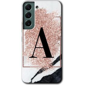 Samsung Galaxy S22 Pembe Mermer Desenli A Harfi Baskılı Uyumlu Silikon Kılıf