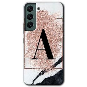 Samsung Galaxy S22 Pembe Mermer Desenli A Harfi Baskılı Uyumlu Silikon Kılıf