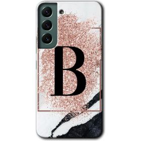 Samsung Galaxy S22 Pembe Mermer Desenli B Harfi Baskılı Uyumlu Silikon Kılıf