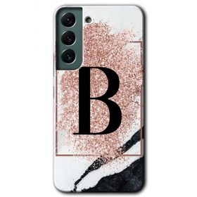 Samsung Galaxy S22 Pembe Mermer Desenli B Harfi Baskılı Uyumlu Silikon Kılıf